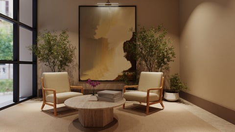 Modern apartment building lobby interior model