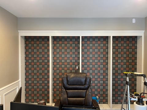 Geometric patterned home office wallpaper